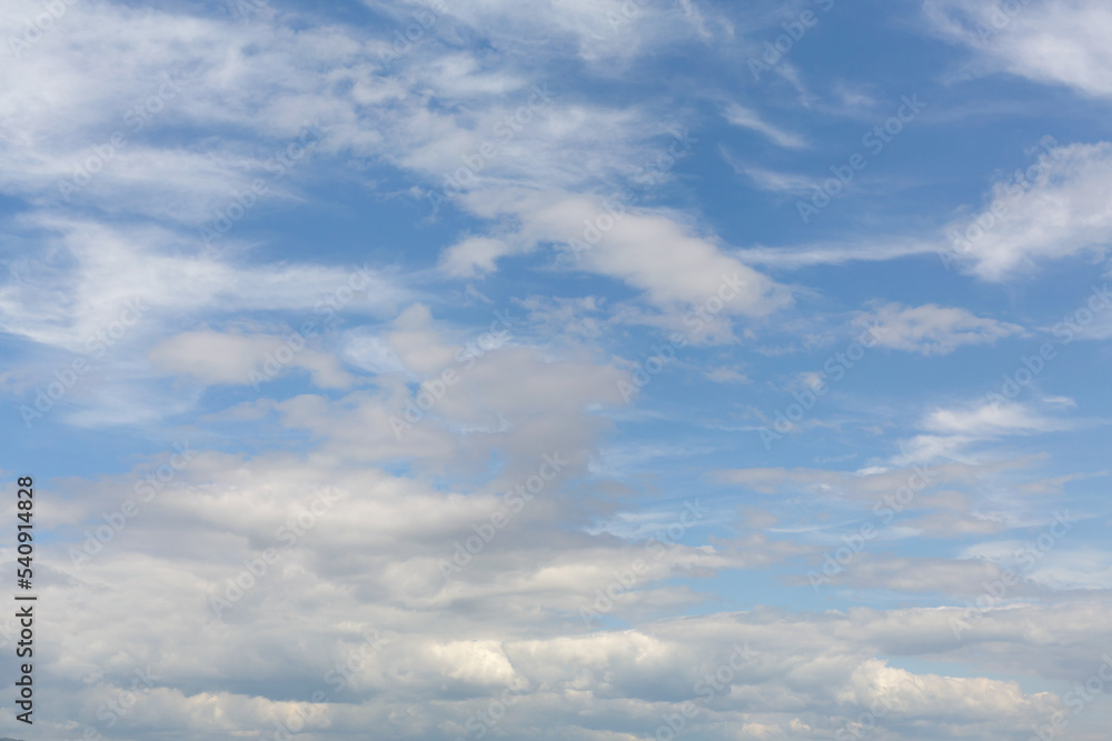 Beautiful cirrus clouds in sunny day. Nature atmosphere background or wallpaper
