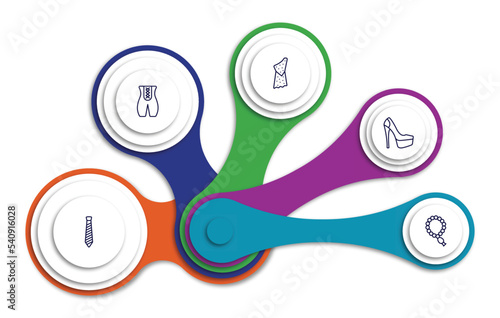 editable outline icons with infographic template. infographic for fashion concept. included caveman, bandages, heel, stripped tie, tasbih icons.