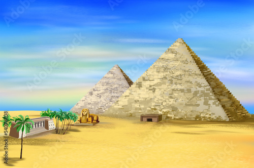 Great pyramids of Giza in Egypt illustration