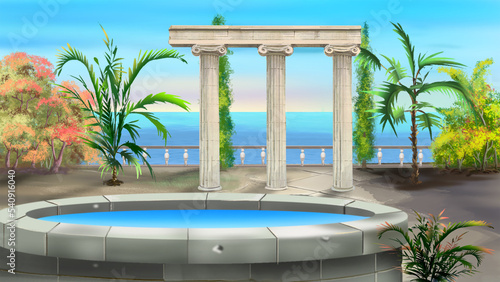 Antique villa by the sea illustration
