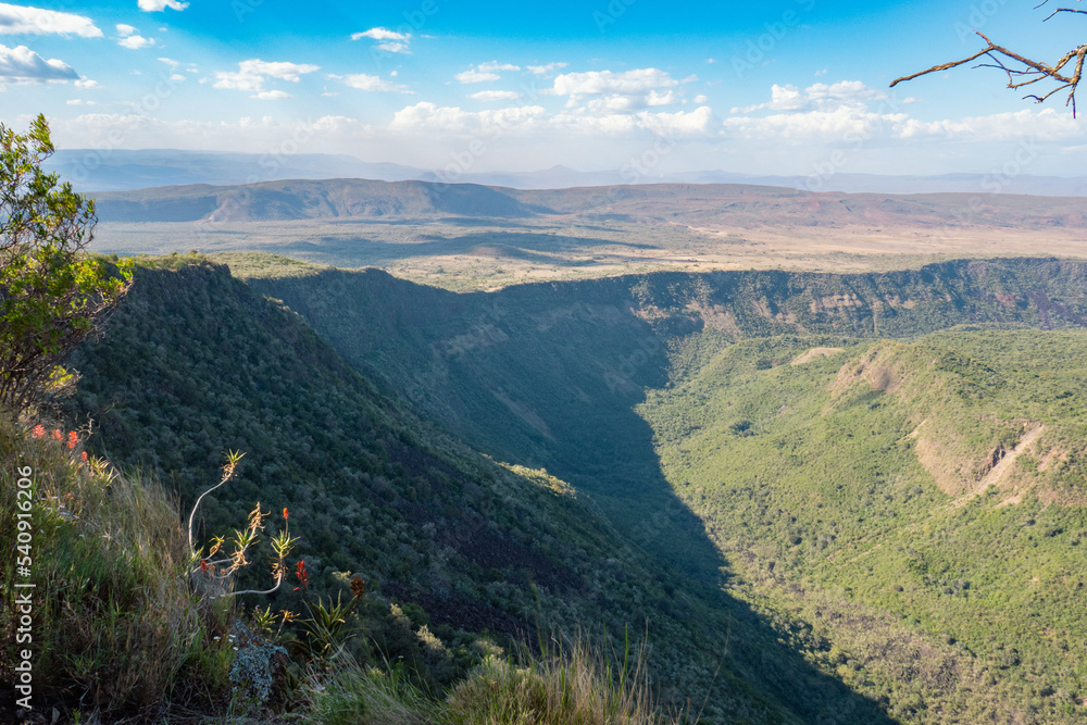 Scenic view of the volcanic crater on Mount Suswa in rural Kenya
