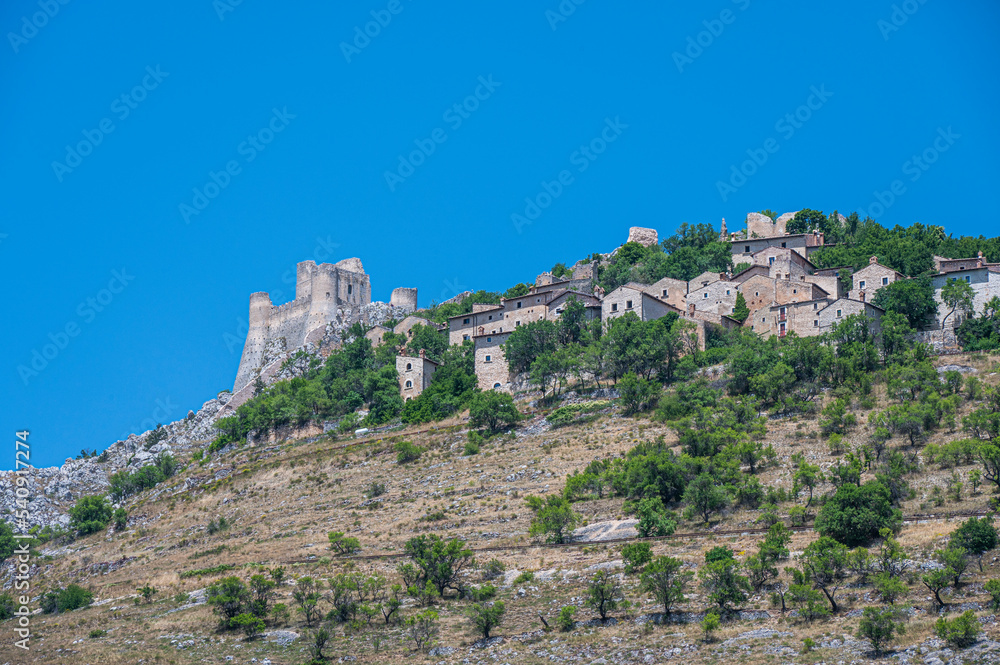 Panorama of the medieval village and the castle of Rocca Calascio