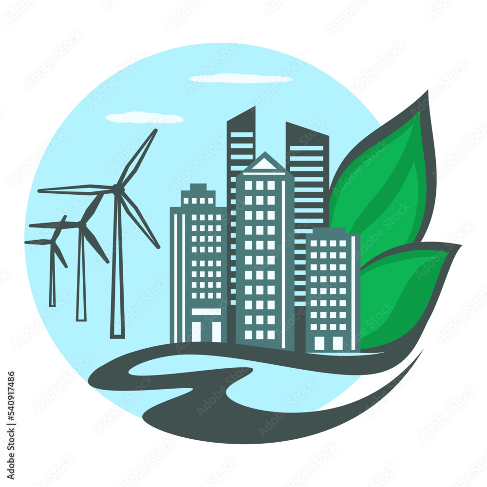 Renewable green energy concept, clean electricity technology from wind turbine, flat vector illustration. Renewable green energy concept, clean electricity technology from wind turbine, flat vector illustration.