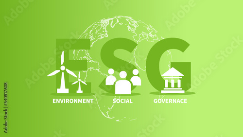 ESG concept icon for business and organization, Environment, Social, Governance and sustainability development concept on green background, vector illustration	