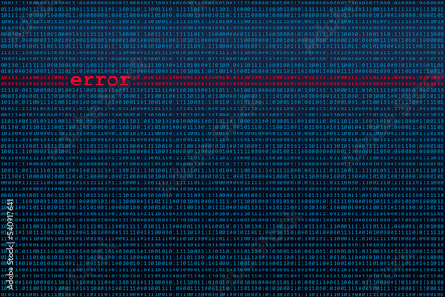 Binary code texture with error in red. Hacked or problem concept.