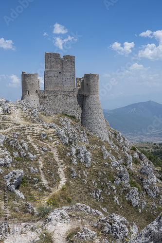 The ancient castle of Rocca Calascio where the film Ladyhawke was filmed with the beautiful mountains and hills of Abruzzo in the background