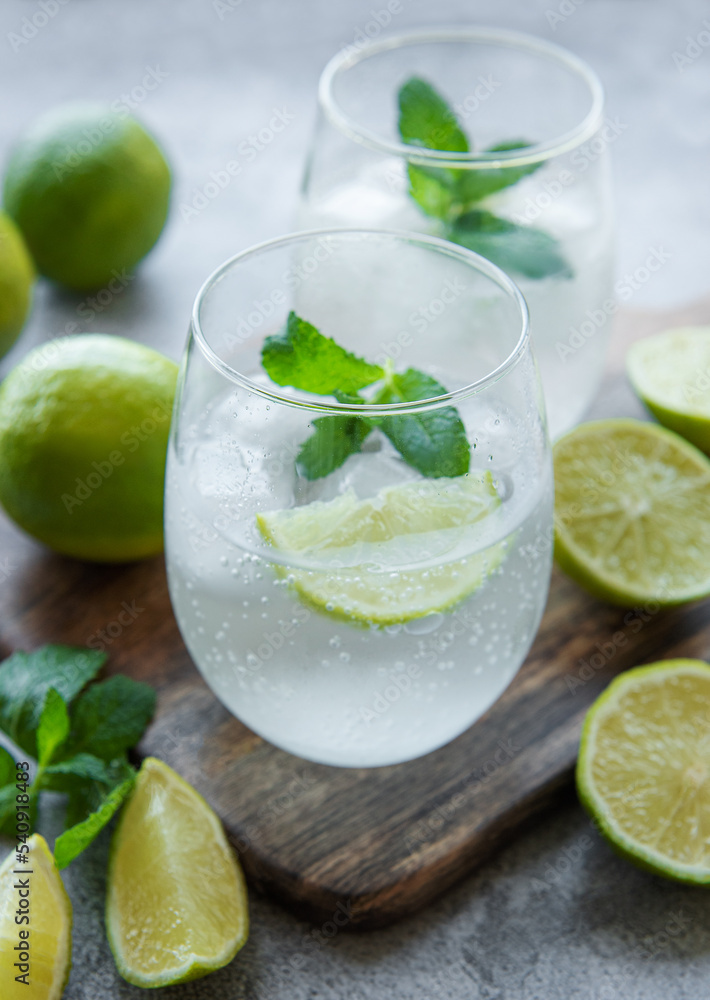 Iced cold lemonade with fresh lime and juice Iced cold lemonade with fresh lime and juice
