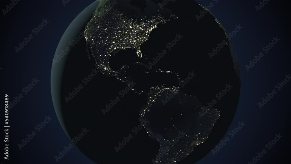 Seamless looping animation of the earth at night zooming in to the 3d map of Mexico with the capital and the biggest cites in 4K resolution
