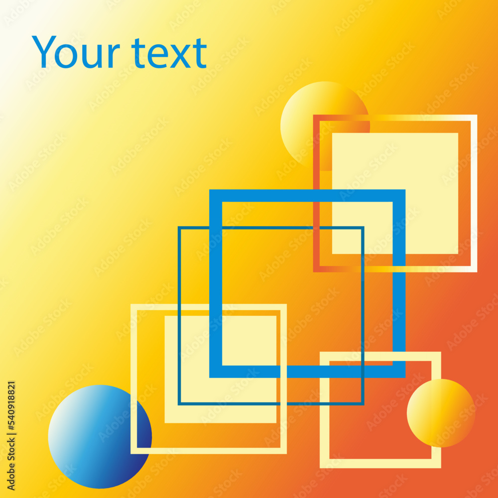 Abstract book cover design. Blue and orange spheres and squares on an orange background with space for your text.