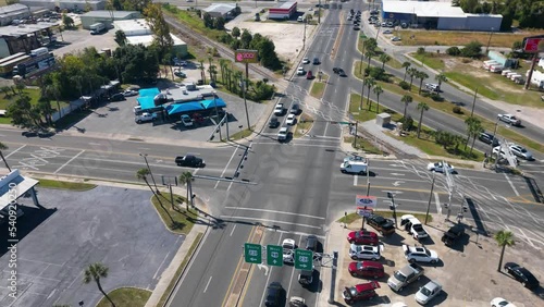 hyperlapse drone view circling the intersection of Harrison ave, us hwy 231, us hwy 98 and railroad in Panama City FL photo