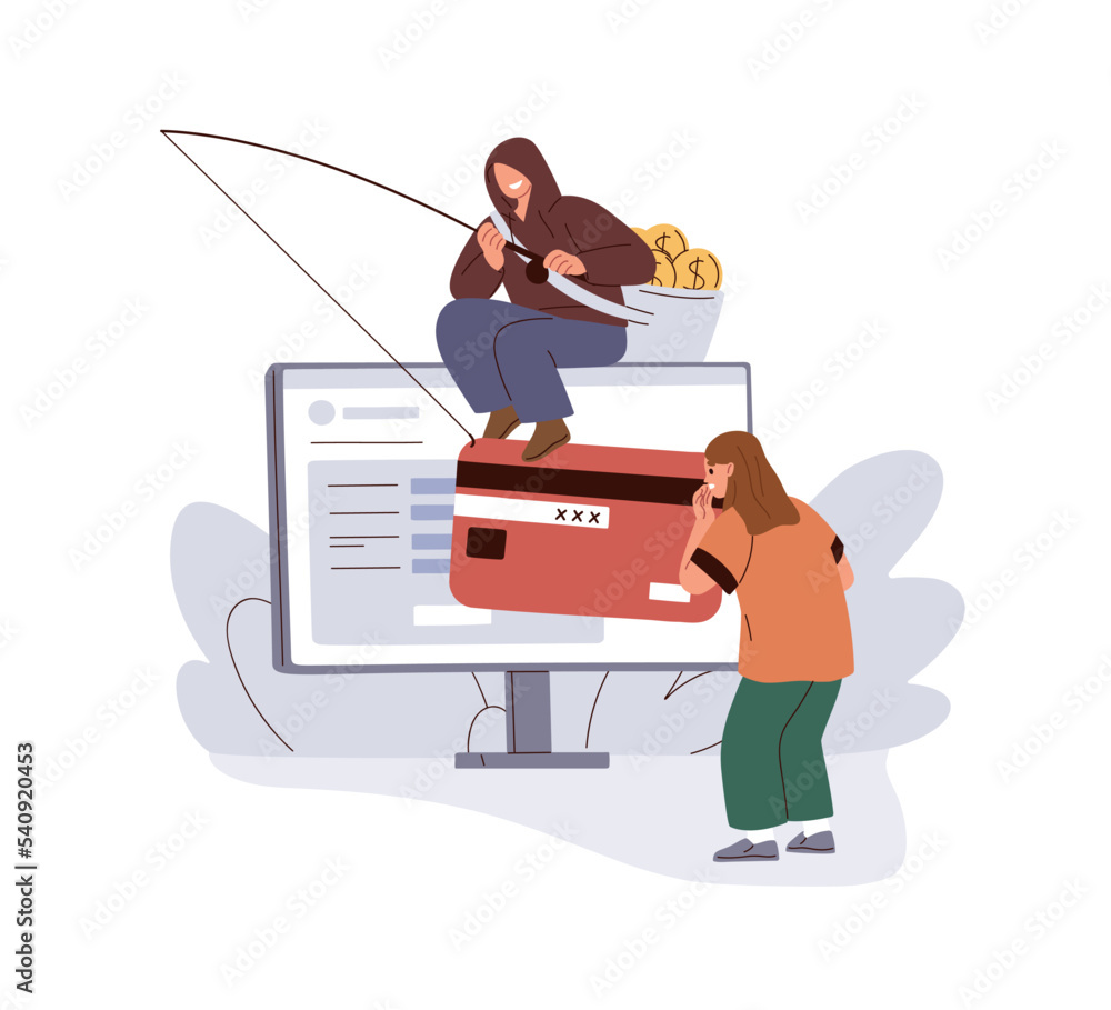 Online fraud, phishing concept. Stealing bank data, credit card ...