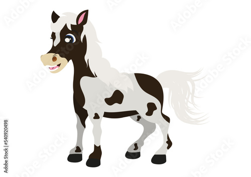 Cartoon white horse with brown spots