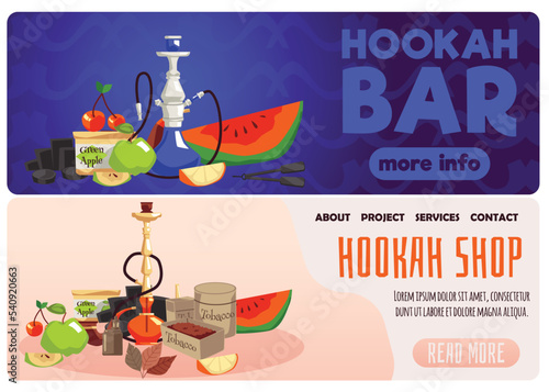 Set of website banner templates about hookah bar and shop flat style