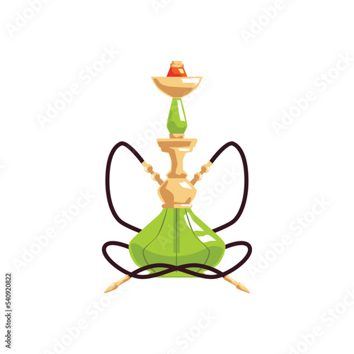 Hookah or calabash smoking pipe of green glass, flat vector illustration isolated.