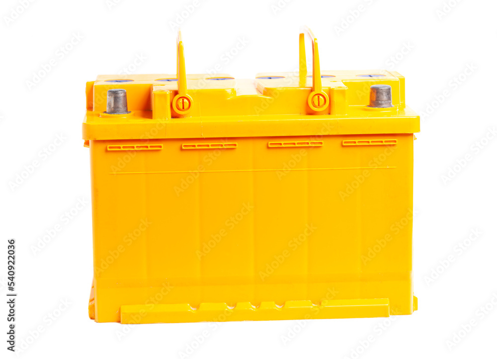 yellow car battery isolated on white background. yellow car battery isolated on white background.