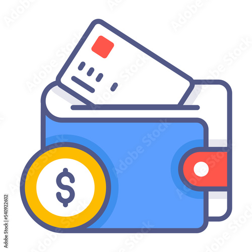 Wallet with money and credit card, Premium quality vector illustration concept. Flat line icon symbol.