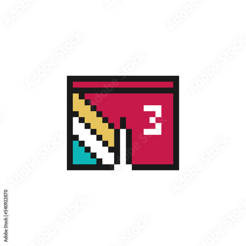 Football or soccer shorts icon in pixel art design isolated on white background.