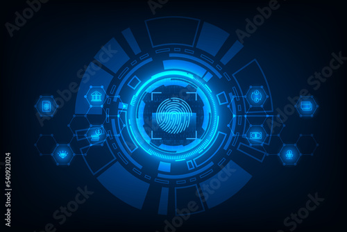Vector abstract technology cyber security online banking concept. Fingerprint on circuit board.