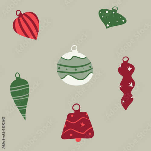 Set of red and green Christmas ornements 