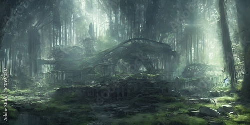 Abandoned ruins of an old civilization overgrown with forests © Korney