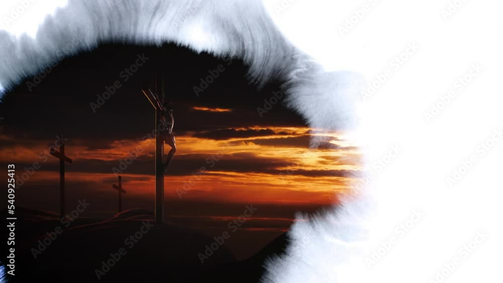 Jesus Cross Rffect Red sunset sky The cross of Jesus Christ symbolizing death and ...