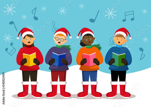 Children sing Christmas carols vector illustration