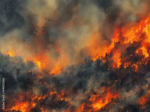 Wildfire, Mountain, Natural Disaster - Digital Art
