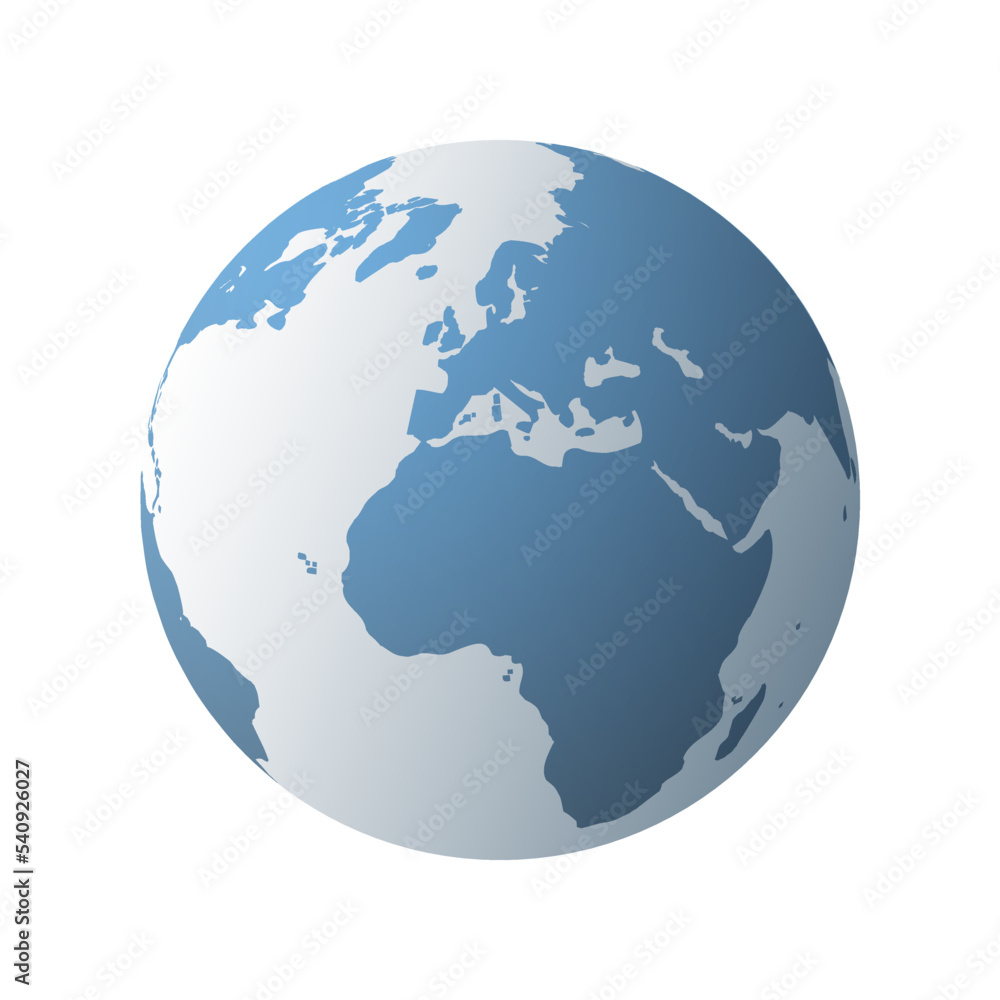 Simple Blue Earth Globe Design Isolated on White Background - Europe, Africa, Middle East Side - Vector Design Simple Blue Earth Globe Design Isolated on White Background - Europe, Africa, Middle East Side - Vector Design
