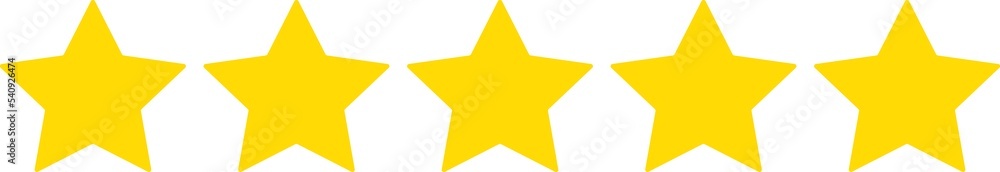 Five (5) yellow stars sign for review system illustration isolated on transparent background graphic design element for web design, PNG Five (5) yellow stars sign for review system illustration isolated on transparent background graphic design element for web design, PNG