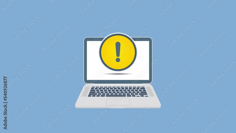 Laptop with alert sign on screen. Error, danger icon en motion graphics Laptop with alert sign on screen. Error, danger icon en motion graphics