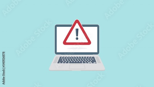 Laptop with alert sign on screen. Error, danger icon en motion graphics