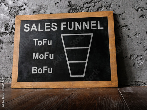Blackboard with sales funnel tofu mofu and bofu. photo