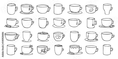 Cute cup of tea and coffee illustration. Simple mug clipart. Cozy home doodle set