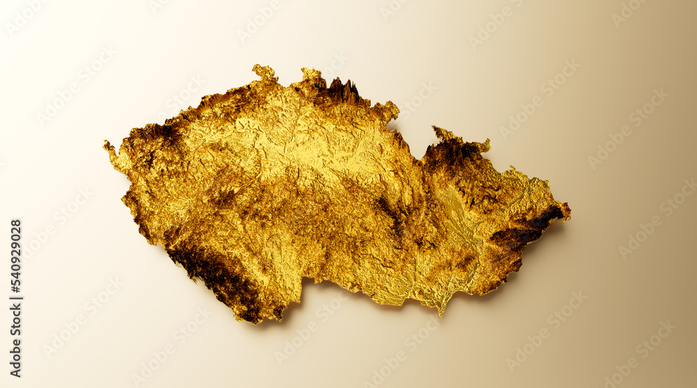 Czech Republic Map Golden metal Color Height map Background 3d illustration Czech Republic Map Golden metal Color Height map Background 3d illustration