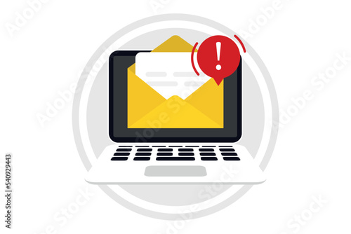 Scam alert. Network and internet security. Hacker attack and web security vector concept, phishing scam. Spam email message distribution, malware spreading virus. Vector illustration