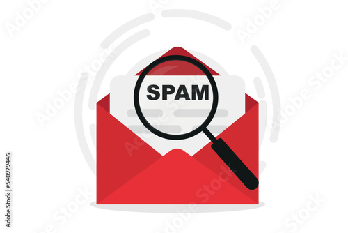 Scam alert. Network and internet security. Hacker attack and web security vector concept, phishing scam. Spam email message distribution, malware spreading virus. Vector illustration