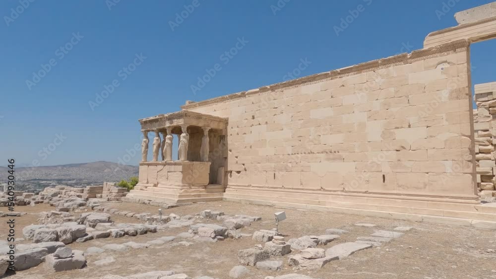 Side view of sanctuary Pandroseion on the Acropolis of Athens, remains of the Greek temple of the gods