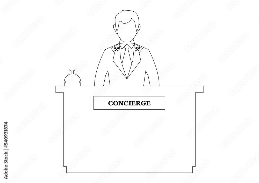 Concierge Sticker on white background. Black and White vector concierge icon symbol. Concierge Sticker Concierge Sticker on white background. Black and White vector concierge icon symbol. Concierge Sticker