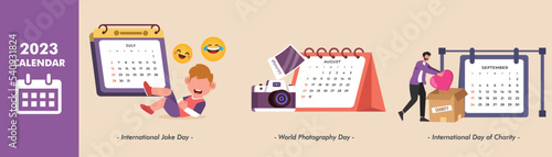 2023 calendar set. July, August and September. Colored flat graphic vector illustration isolated.