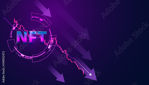 Abstract NFT Digital Trading Image in the downtrend Descending from the highest point on the background for entering text