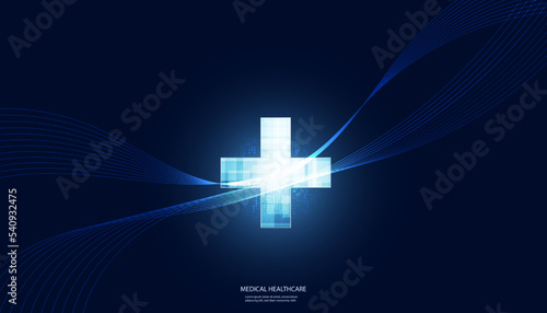 Abstract health science consist health plus wave dot digital technology concept  modern medical on hi tech future background.