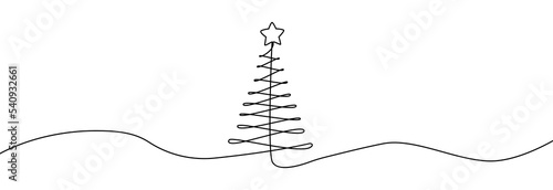Christmas tree one line drawing.Merry Christmas decoration continuous line.Continuous line drawing of christmas tree with a star.