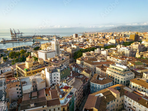 Malaga Aerial View from Gibralfaro Castle. Malaga, Costa del Sol, Andalusia, Spain. Europe. 