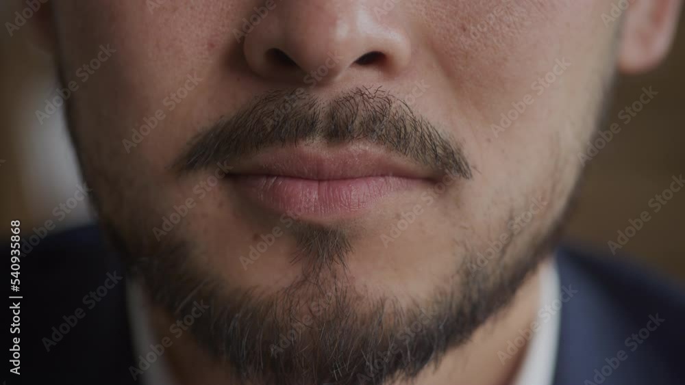 Businessman Mouth. Neutral Man Lips Close Up Businessman Mouth. Neutral Man Lips Close Up