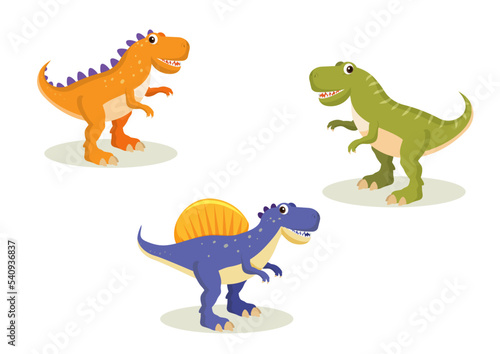 Dinosaur cartoon character isolated on white background.Different dinosaurs  T-rex  Stegosaurus  vector illustration