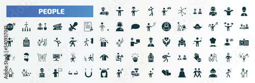 people filled icons set. flat icons such as constructor, man thinking about love, queens guard, baby pacifier, preference, curier, goodbye, landkeeper, japanese geisha, bride dress glyph icons.