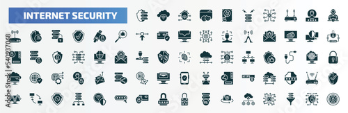 internet security filled icons set. flat icons such as server security, hard drive, hacker, pendrive security, monitor fingerprint scan, virtualization, remote access, secure payment, network cubes
