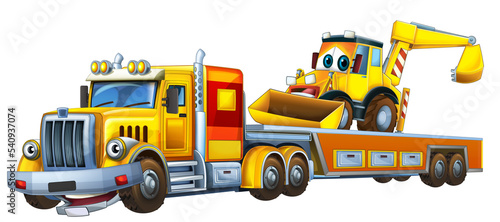 cartoon tow truck driving with load other car illustration © honeyflavour