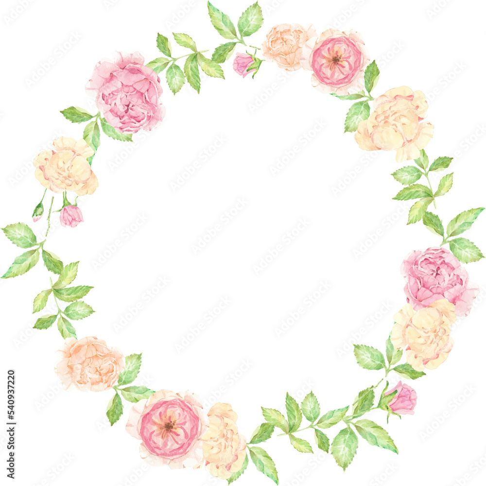 watercolor beautiful English rose flower bouquet wreath with gold frame watercolor beautiful English rose flower bouquet wreath with gold frame