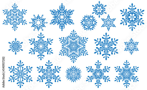 Christmas snowflake template. Vector illustration of a set of snowflakes of different shapes. Sketch for creativity.
